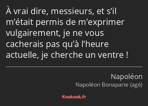 À vrai dire, messieurs, et s’il m’était permis de m’exprimer vulgairement, je ne vous cacherais pas…