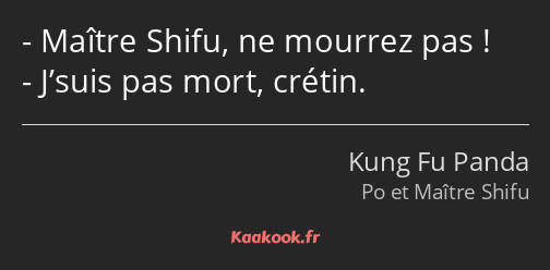 Maître Shifu, ne mourrez pas ! J’suis pas mort, crétin.