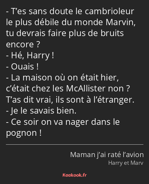 T’es sans doute le cambrioleur le plus débile du monde Marvin, tu devrais faire plus de bruits…