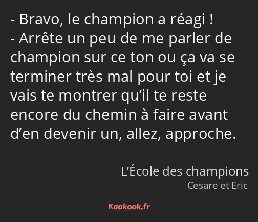 Bravo, le champion a réagi ! Arrête un peu de me parler de champion sur ce ton ou ça va se terminer…