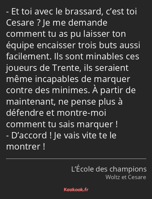 Et toi avec le brassard, c’est toi Cesare ? Je me demande comment tu as pu laisser ton équipe…