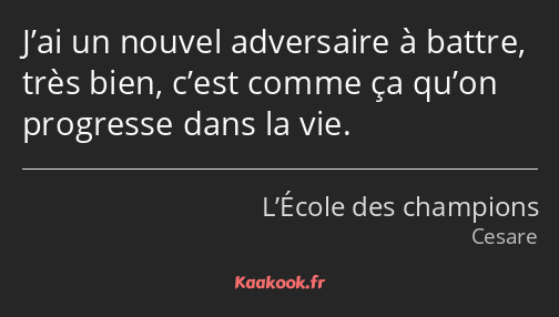 J’ai un nouvel adversaire à battre, très bien, c’est comme ça qu’on progresse dans la vie.