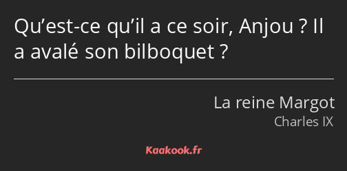 Qu’est-ce qu’il a ce soir, Anjou ? Il a avalé son bilboquet ?