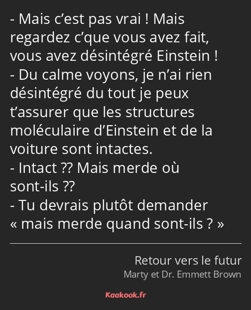 Mais c’est pas vrai ! Mais regardez c’que vous avez fait, vous avez désintégré Einstein ! Du calme…