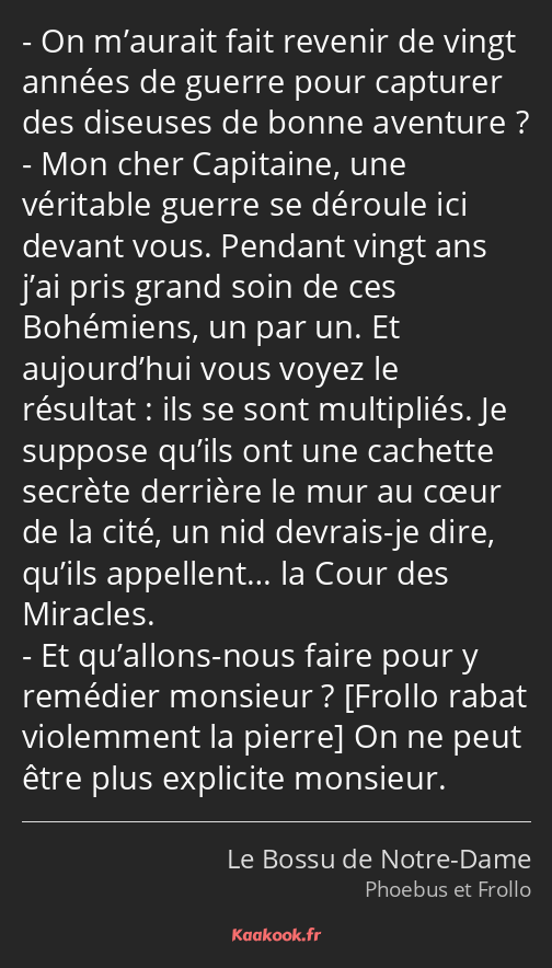 On m’aurait fait revenir de vingt années de guerre pour capturer des diseuses de bonne aventure…