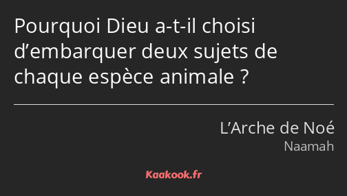 Pourquoi Dieu a-t-il choisi d’embarquer deux sujets de chaque espèce animale ?