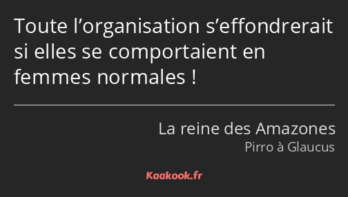 Toute l’organisation s’effondrerait si elles se comportaient en femmes normales !