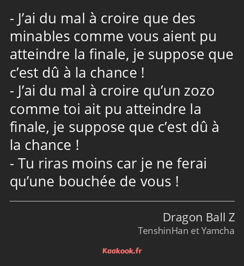 J’ai du mal à croire que des minables comme vous aient pu atteindre la finale, je suppose que c’est…