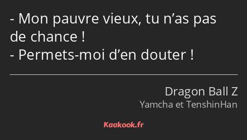 Mon pauvre vieux, tu n’as pas de chance ! Permets-moi d’en douter !