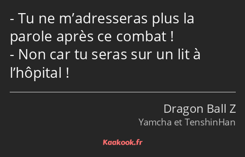 Tu ne m’adresseras plus la parole après ce combat ! Non car tu seras sur un lit à l’hôpital !