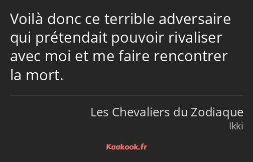 Voilà donc ce terrible adversaire qui prétendait pouvoir rivaliser avec moi et me faire rencontrer…