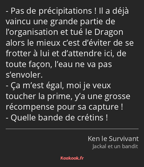 Pas de précipitations ! Il a déjà vaincu une grande partie de l’organisation et tué le Dragon alors…