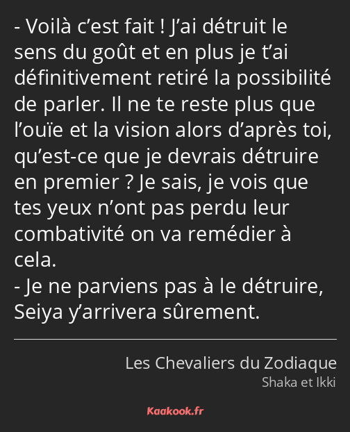 Voilà c’est fait ! J’ai détruit le sens du goût et en plus je t’ai définitivement retiré la…