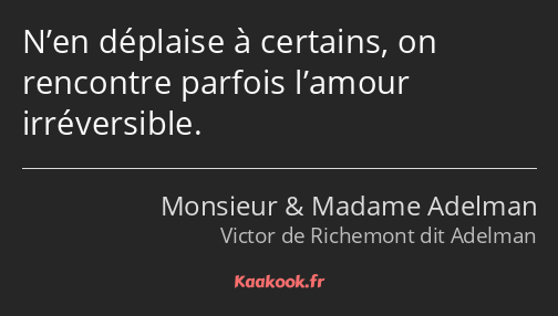 N’en déplaise à certains, on rencontre parfois l’amour irréversible.