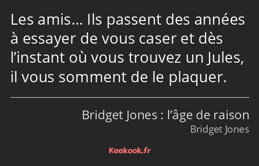 Les amis… Ils passent des années à essayer de vous caser et dès l’instant où vous trouvez un Jules…