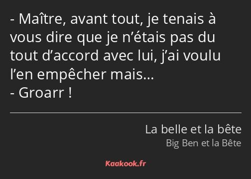 Maître, avant tout, je tenais à vous dire que je n’étais pas du tout d’accord avec lui, j’ai voulu…