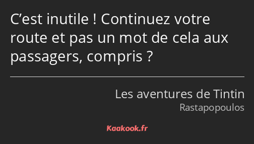 C’est inutile ! Continuez votre route et pas un mot de cela aux passagers, compris ?