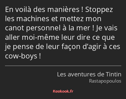 En voilà des manières ! Stoppez les machines et mettez mon canot personnel à la mer ! Je vais aller…