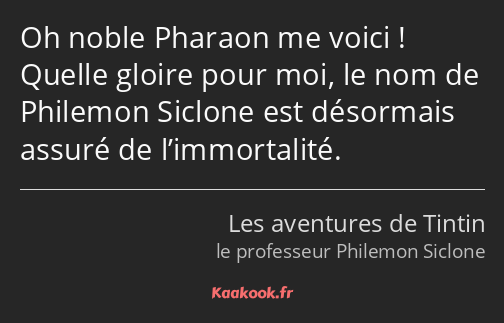 Oh noble Pharaon me voici ! Quelle gloire pour moi, le nom de Philemon Siclone est désormais assuré…