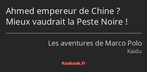 Ahmed empereur de Chine ? Mieux vaudrait la Peste Noire !