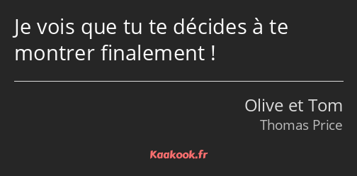 Je vois que tu te décides à te montrer finalement !