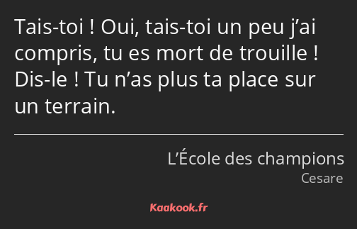 Tais-toi ! Oui, tais-toi un peu j’ai compris, tu es mort de trouille ! Dis-le ! Tu n’as plus ta…