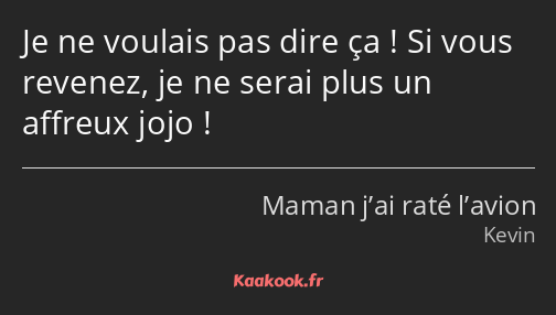 Je ne voulais pas dire ça ! Si vous revenez, je ne serai plus un affreux jojo !