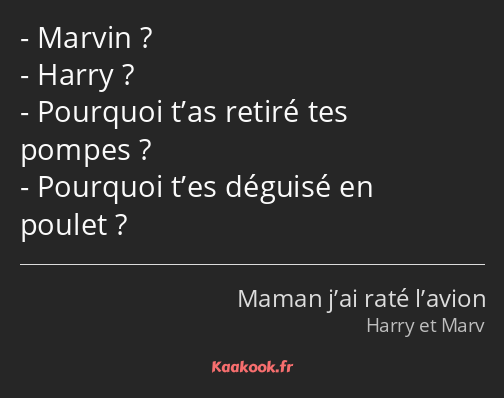 Marvin ? Harry ? Pourquoi t’as retiré tes pompes ? Pourquoi t’es déguisé en poulet ?