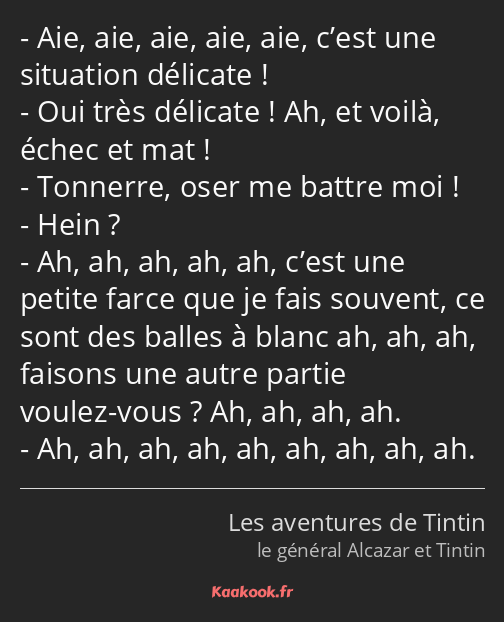 Aie, aie, aie, aie, aie, c’est une situation délicate ! Oui très délicate ! Ah, et voilà, échec et…