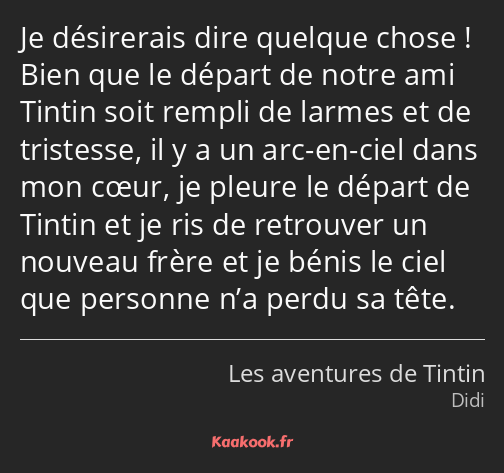 Je désirerais dire quelque chose ! Bien que le départ de notre ami Tintin soit rempli de larmes et…