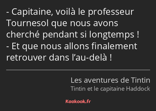 Capitaine, voilà le professeur Tournesol que nous avons cherché pendant si longtemps ! Et que nous…