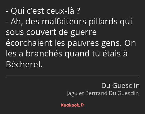 Qui c’est ceux-là ? Ah, des malfaiteurs pillards qui sous couvert de guerre écorchaient les pauvres…