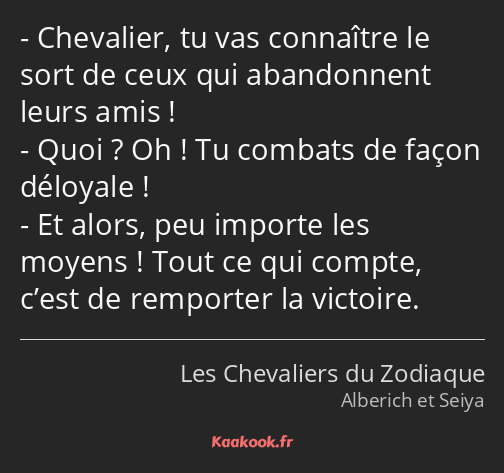 Chevalier, tu vas connaître le sort de ceux qui abandonnent leurs amis ! Quoi ? Oh ! Tu combats de…