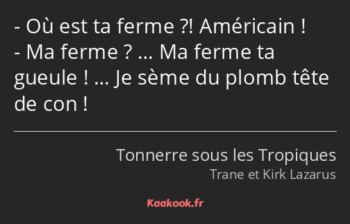 Où est ta ferme ?! Américain ! Ma ferme ? … Ma ferme ta gueule ! … Je sème du plomb tête de con !