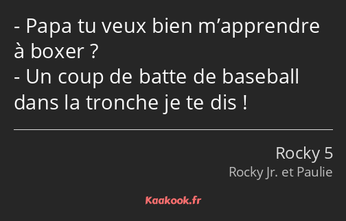 Papa tu veux bien m’apprendre à boxer ? Un coup de batte de baseball dans la tronche je te dis !