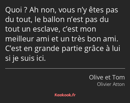 Quoi ? Ah non, vous n’y êtes pas du tout, le ballon n’est pas du tout un esclave, c’est mon…