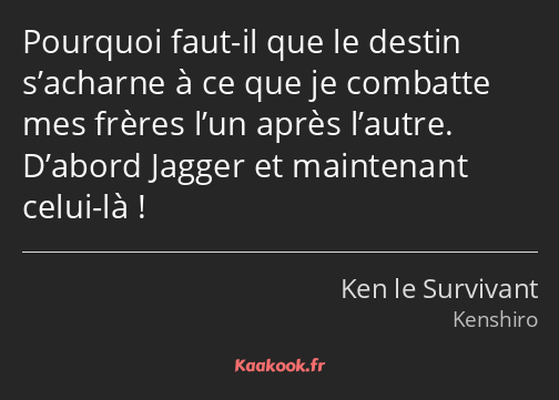 Pourquoi faut-il que le destin s’acharne à ce que je combatte mes frères l’un après l’autre…