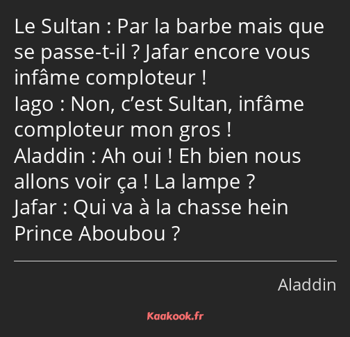 Par la barbe mais que se passe-t-il ? Jafar encore vous infâme comploteur ! Non, c’est Sultan…