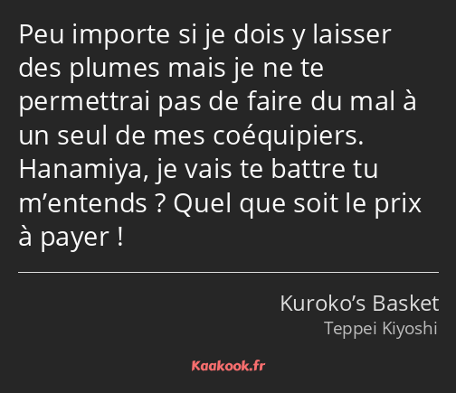 Peu importe si je dois y laisser des plumes mais je ne te permettrai pas de faire du mal à un seul…