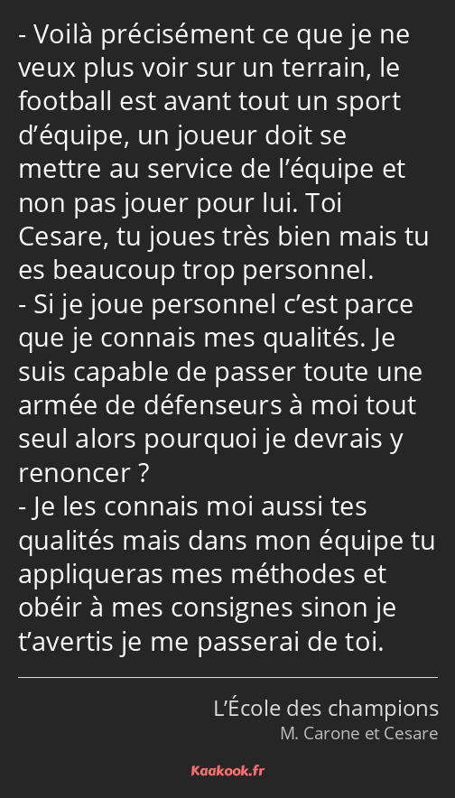 Voilà précisément ce que je ne veux plus voir sur un terrain, le football est avant tout un sport…