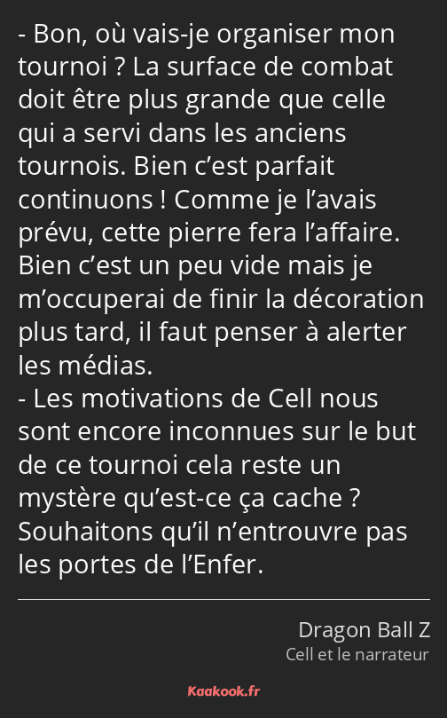 Bon, où vais-je organiser mon tournoi ? La surface de combat doit être plus grande que celle qui a…