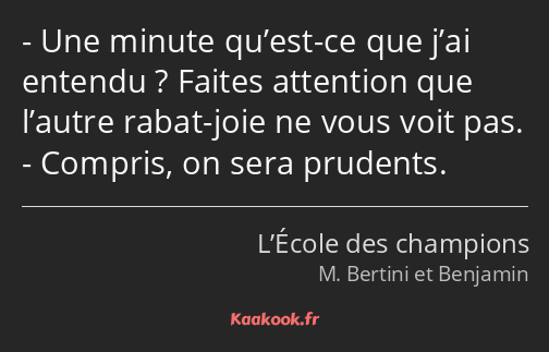 Une minute qu’est-ce que j’ai entendu ? Faites attention que l’autre rabat-joie ne vous voit pas…