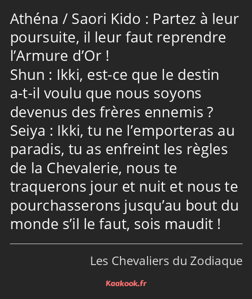 Partez à leur poursuite, il leur faut reprendre l’Armure d’Or ! Ikki, est-ce que le destin a-t-il…