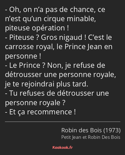 Oh, on n’a pas de chance, ce n’est qu’un cirque minable, piteuse opération ! Piteuse ? Gros nigaud…