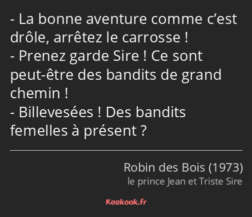 La bonne aventure comme c’est drôle, arrêtez le carrosse ! Prenez garde Sire ! Ce sont peut-être…