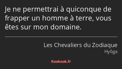 Je ne permettrai à quiconque de frapper un homme à terre, vous êtes sur mon domaine.