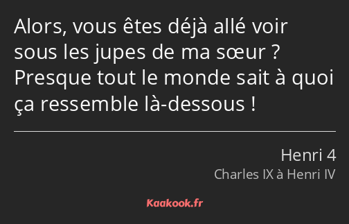 Alors, vous êtes déjà allé voir sous les jupes de ma sœur ? Presque tout le monde sait à quoi ça…