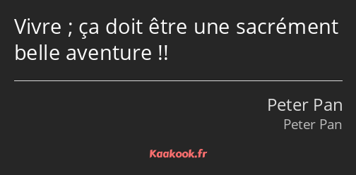 Vivre ; ça doit être une sacrément belle aventure !!