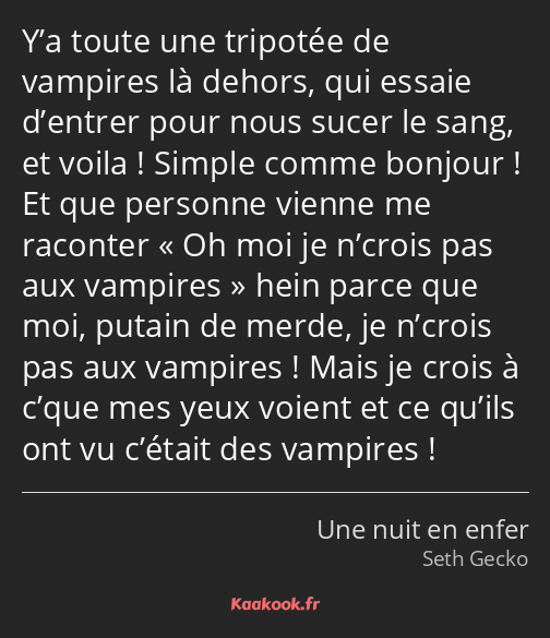 Y’a toute une tripotée de vampires là dehors, qui essaie d’entrer pour nous sucer le sang, et voila…