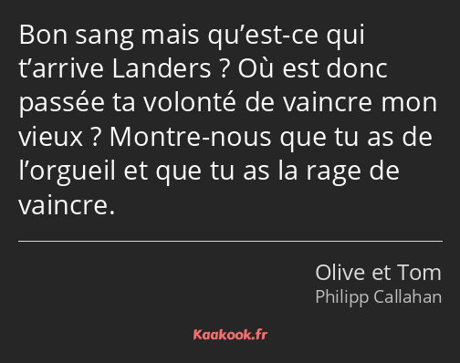 Bon sang mais qu’est-ce qui t’arrive Landers ? Où est donc passée ta volonté de vaincre mon vieux…